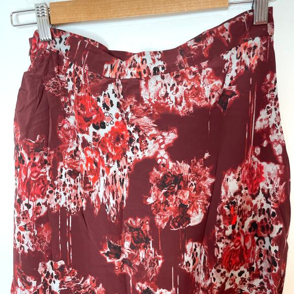 IRO Alise Abstract Print Draped Crepe De Chine Midi Skirt In Burgundy Size 6 New - Picture 8 of 13